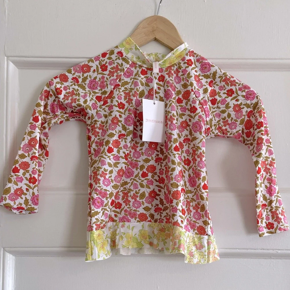 ZIMMERMANN Floral Ruffle Rashguard Top - Girl’s Size 4 - New With Tags - Picture 3 of 7
